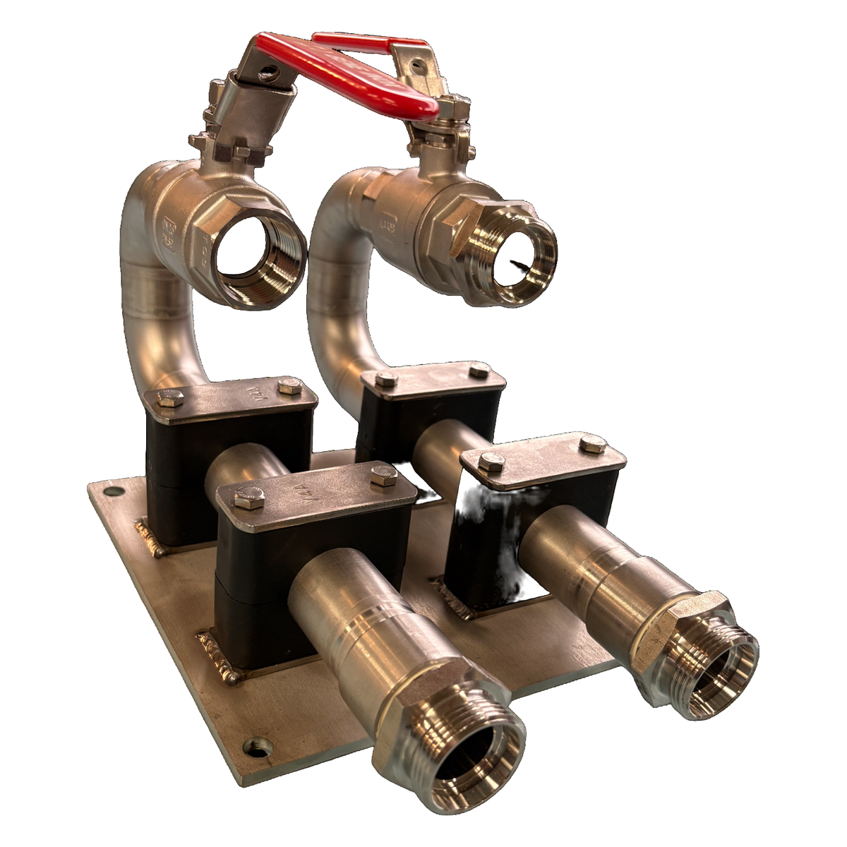 Ensemble collecteur inox avec vannes sur platine