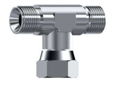Té mâle-femelle tournante-mâle BSP cône 60° inox 316L