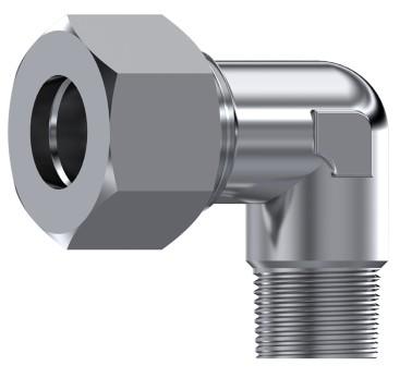 Coude mâle gaz BSPT DIN 2353 inox 316L – rendu 3D