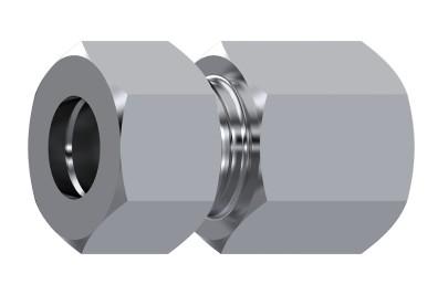 Union simple femelle gaz DIN 2353 inox 316L – rendu 3D