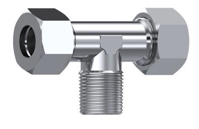 Té mâle gaz central DIN 2353 inox 316L – rendu 3D