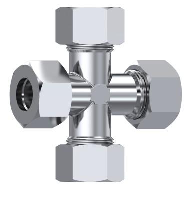 Raccord croix égale DIN 2353 inox 316L – rendu 3D