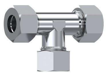 Raccord Té égal DIN 2353 inox 316L équipé (DHFUT) – rendu 3D