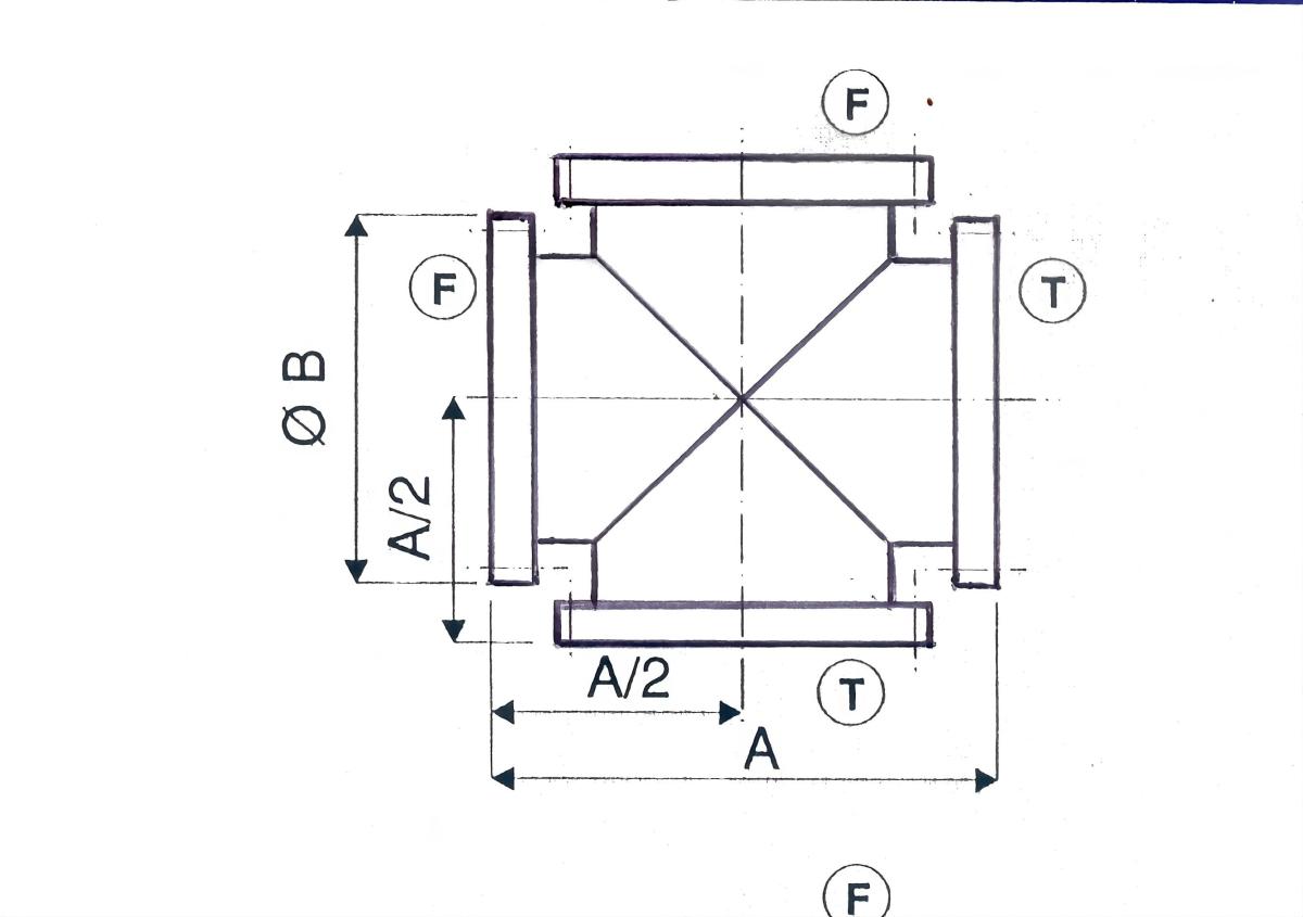 Croix égale avec 1 bride fixe et 3 brides tournantes