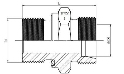Schéma coté union simple mâle BSP joint plat DIN 2353 nu (DHFMCBGED)