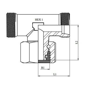 Schéma coté té orientable métrique o-ring DIN 2353 nu (DHFSLBTB)