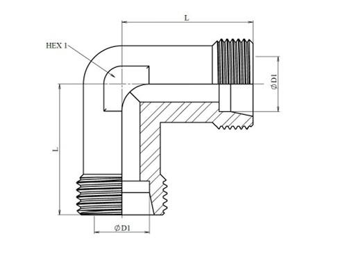 Schéma coté raccord coude égal DIN 2353 inox 316L nu (DHFUEB)