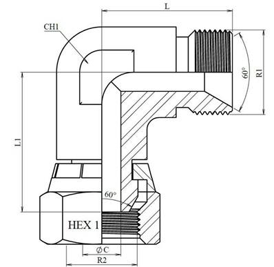Coude 90° mâle-femelle tournante BSP cône 60° inox 316L