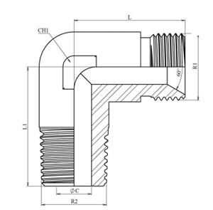 Coude 90° mâle BSP cône 60° - mâle BSPT inox 316L
