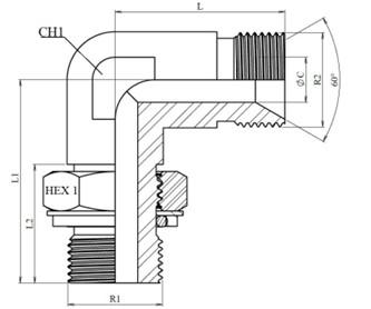 Coude 90° orientable mâle-mâle BSP cône 60° inox 316L