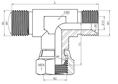 Té mâle-femelle tournante-mâle BSP cône 60° inox 316L