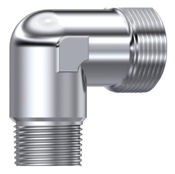Coude mâle gaz BSPT DIN 2353 inox 316L nu – rendu 3D