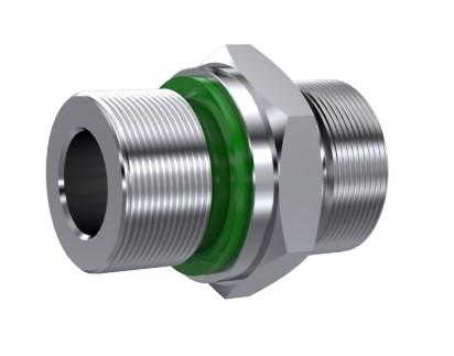 Union simple mâle BSP joint plat DIN 2353 inox 316L nu (DHFMCBGED) – rendu 3D