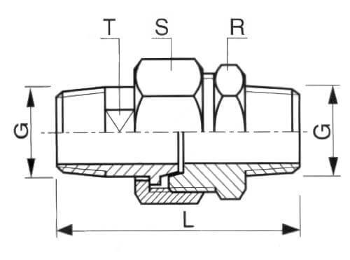 Schéma union 3 pièces mâle/mâle