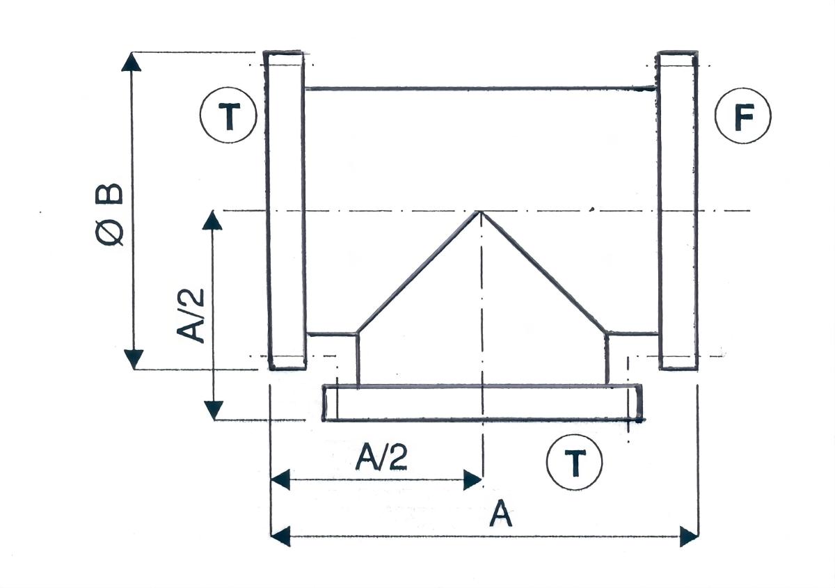 Schéma té égal ISO CF trous lisse à 2 brides tournantes