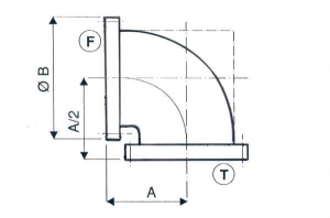 Coude Égal ISO CF 90° Bride Fixe + Bride Tournante